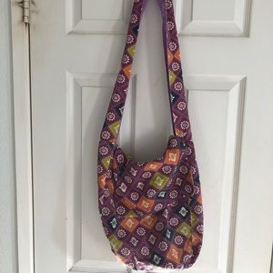 Purple and White Printed Long Strap Tote Bag-Vintage